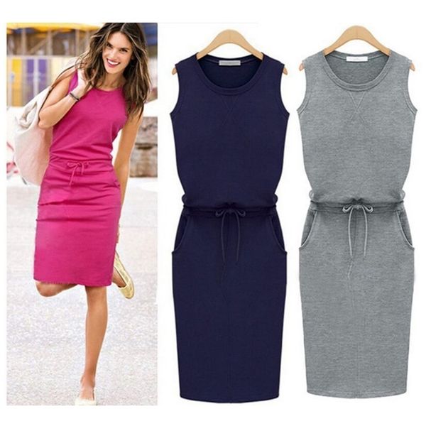 

jocoo jolee ladies casual party dress 2021 new summer dress women sleeveless pockets with belt pencil mini dress beach wear, Black;gray