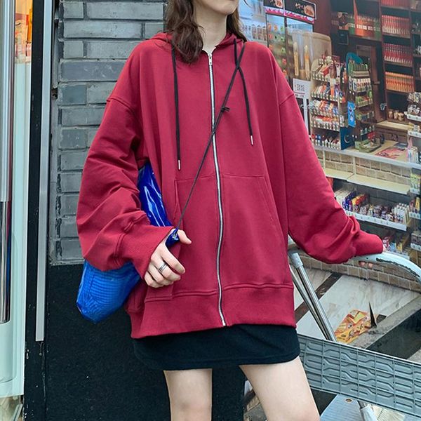 

women's hoodies & sweatshirts 201 spring autumn casual female zip up loose hooded oversize hoodie women, Black