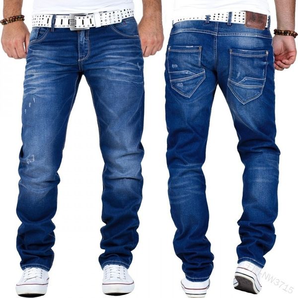 

men's pants washed bleached jeans slightly loose straight high waist nw3715, Black