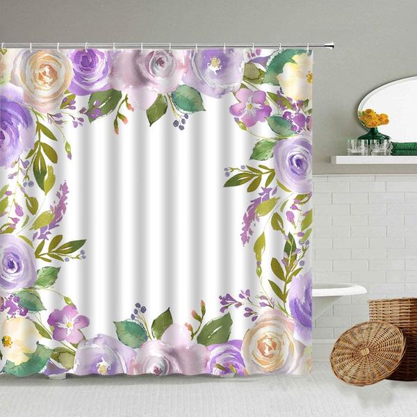 

shower curtains water colors rose flower leaf curtain beautiful romantic purple pink yellow bathroom decoration waterproof cloth screen