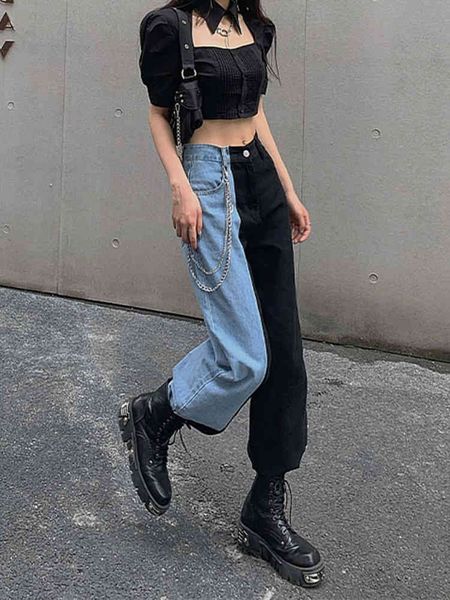 

womens jeans woman high waist pants patchwork baggy jeans bananas womens pants jean women clothing undefined woman trousers, Blue