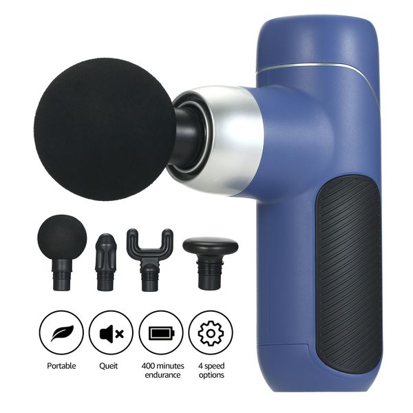 

mini massage gun electric fascia gun usb charging 4 speeds portable handheld percussion massager gun for pain relief & 4 headsscouts