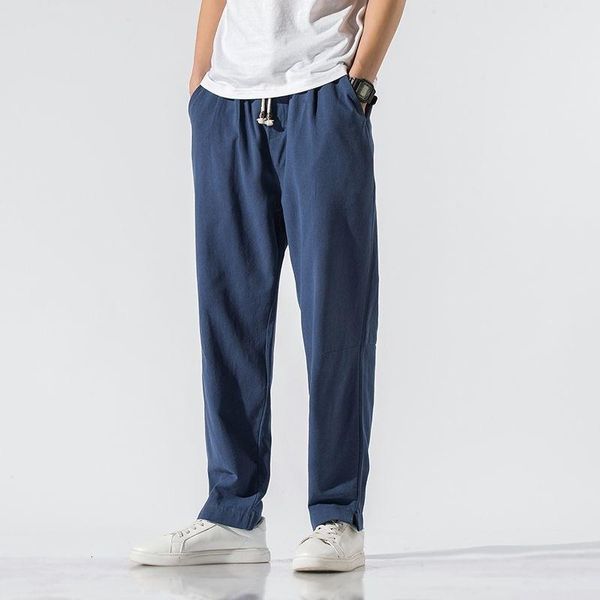 

men's pants mrgb spring summer chinese style men casual straight baggy for solid color vintage wide trousers clothing, Black