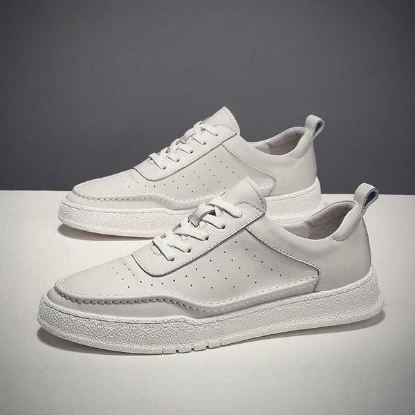 

casual sho men's soft sole leather trendy single versatile board small white