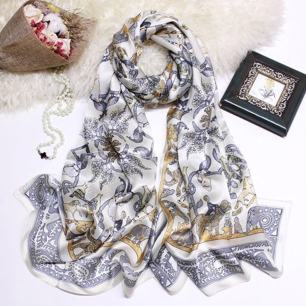 

scarves animal kindom printed elegant 100% silk georgette scarf all-season pashmina women accessory drop zscj38, Blue;gray