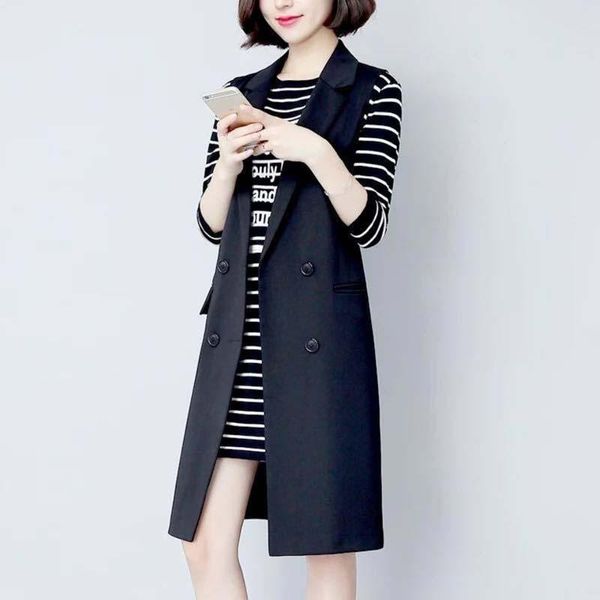 

women spring autumn elegant suit vests female notched double breasted sleeveless waistcoat ladies casual oversize vest i250 women's, Black;white