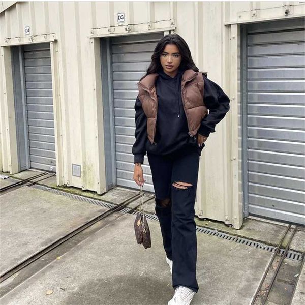 

spring casual woman brown loose warm down vest female fashion oversized solid color tank ladies basic sleeveless jacket 211105, Black;white