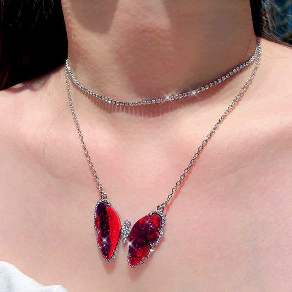 

designer necklace fashion shiny crystal butterfly pendant for women silver color multilayer 2021 jewelry party gift