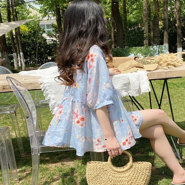 

maternity dresses blouse summer thin female short-sleeved dress chiffon flower pattern lb854, White