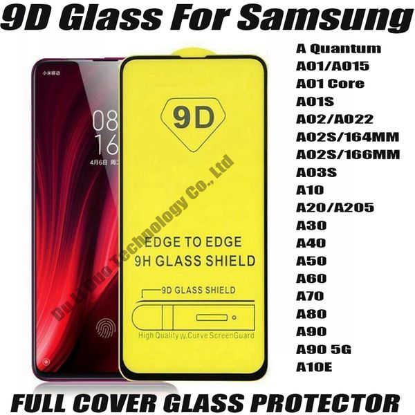 Proteggi schermo per telefono in vetro temperato a copertura totale 9D per Samsung Galaxy A01 CORE A01S A02 A022 A02S A03S A10 A20 A30 A40 A50 A60 A70 A80 A90 5g A10E A Quantum