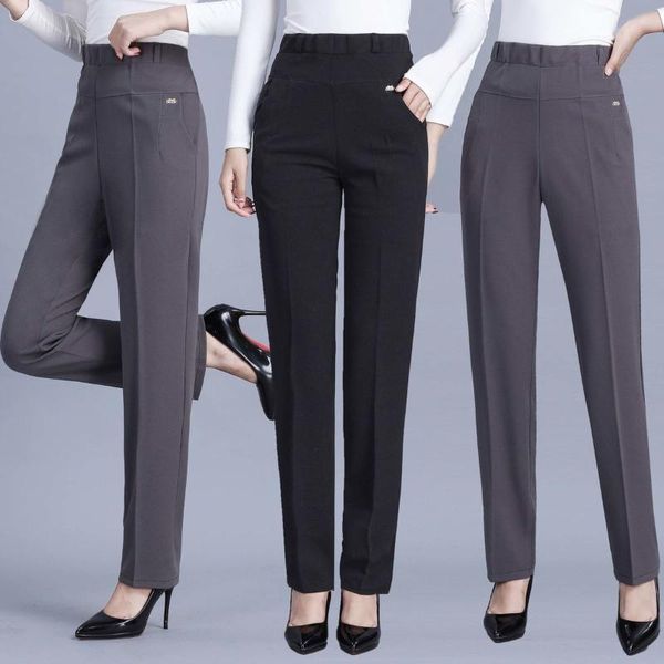 

women's pants & capris women 2021 autumn fashion middle-aged casual female high waist straight ladies solid color loose trousers q686, Black;white