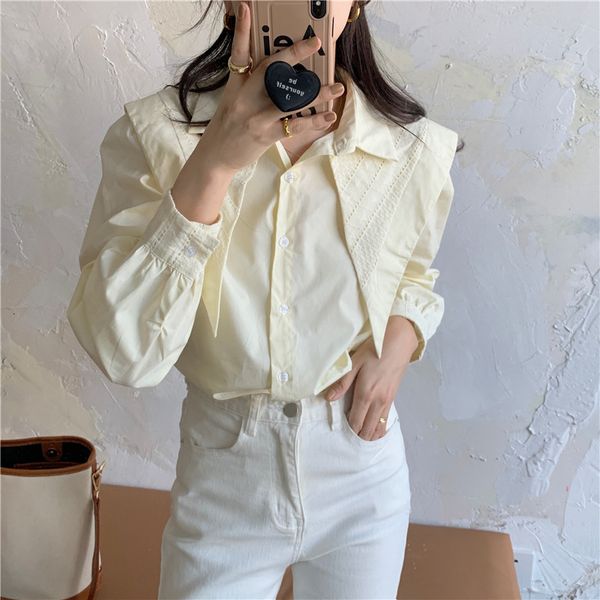 

dress embroidery hook flowers chic streetwear korean ol fashion women solid long sleeve shirts, White