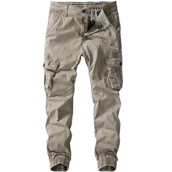 

men's pants joggers men casual solid multi-pocket 100% pure cotton straight sweatpants ankle-length cargo, Black