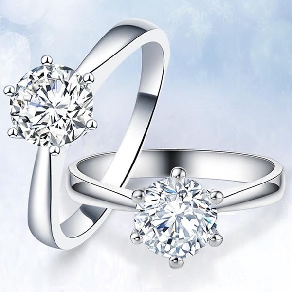 

white gold 1 2 3 4 5 round moissanite diamond ring women wedding party anniversary engagement classic trendy cluster rings, Golden;silver
