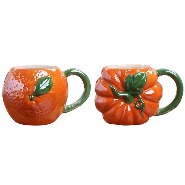 

mugs 2x fruit ceramic mug cute coffee with handle children's milk cup personalized shape orange & pumpkin