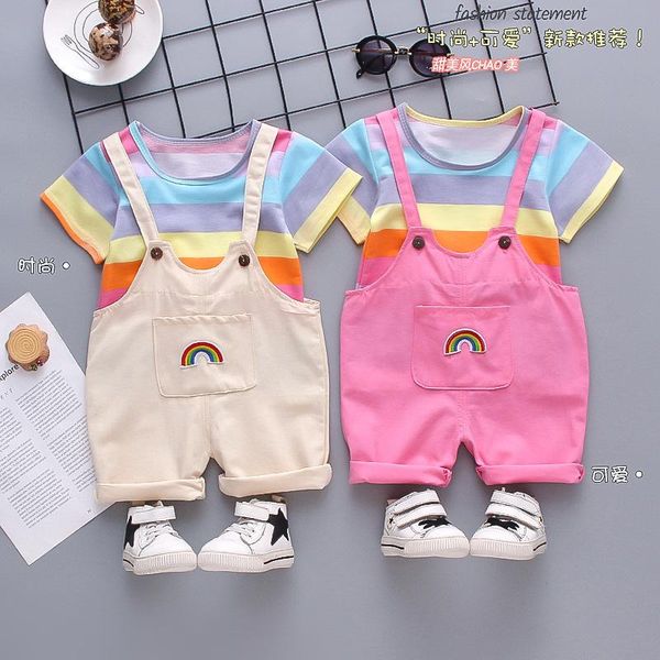 

clothing sets kids clothes infant baby girls rainbow striped t-shirt+shorts with wing summer suits toddler cotton, White