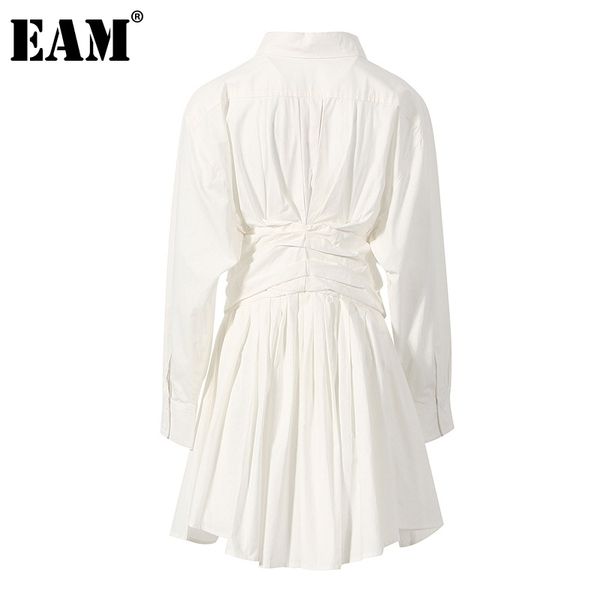 

[eam] women white back pleated temperament shirt dress lapel long sleeve loose fit fashion spring autumn 1dd8074 210512, Black;gray