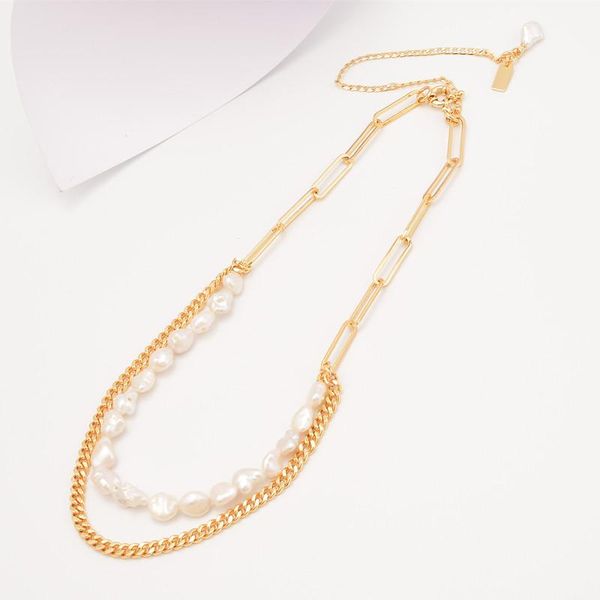 

chains sl oksana 14k gold double simplicity baroque trendy fine pendant necklace fashion pearl jewelry for women accessories, Silver