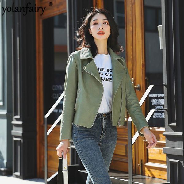 

women's leather & faux yolanfairy real jacket women spring autumn sheepskin coat motorcycle genuine jackets 2021 slim fit 328 kj4405, Black