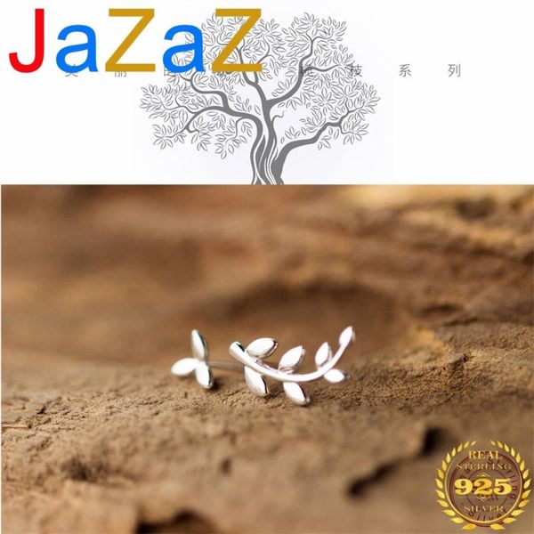 

jazaz fashion asymmetric olive branch tree leaves studs earrings for women authentic 100% 925 sterling silver stud, Golden;silver