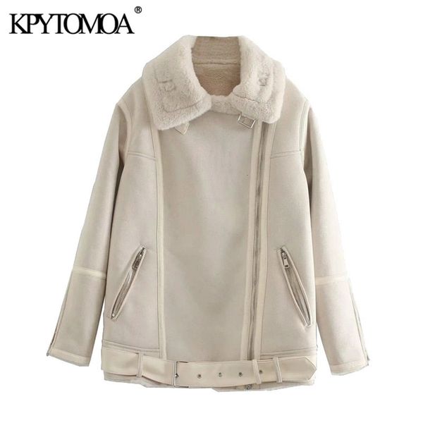 

women fashion with fur faux suede thick warm jacket coat vintage long sleeve pockets female outwear chic 210421, Black;brown