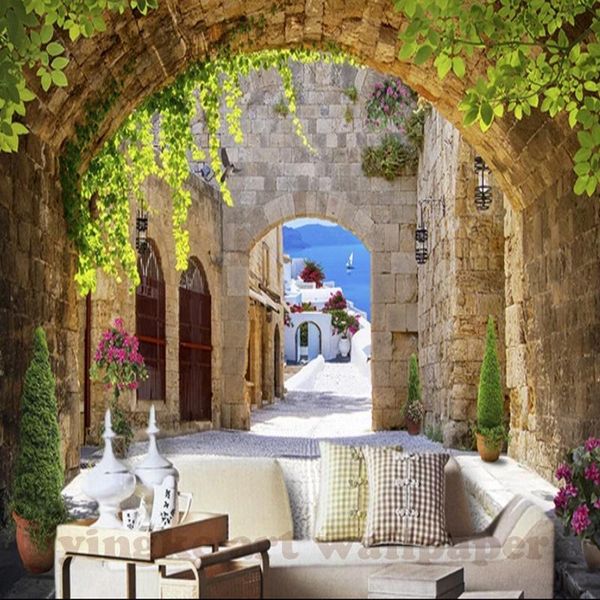 

wallpapers custom digital printing large mural europea 3d stereoscopic arched door green leaf tv background wall wallpaper