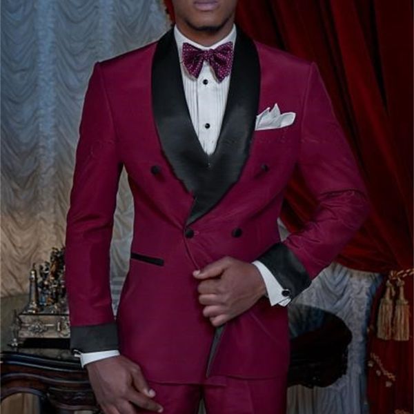 

men's suits & blazers burgundy groom tuxedos double-breasted men wedding shawl lapel jacket blazer fashion dinner(jacket+pants+ves, White;black
