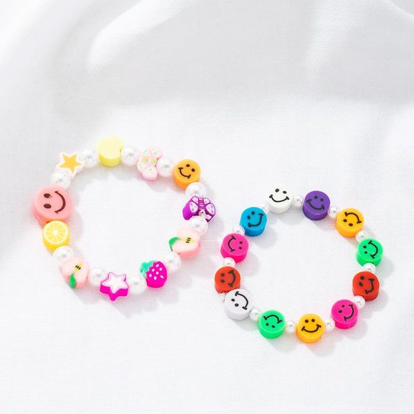 

trendy chic simple summer colorful flower imitation pearl beaded acrylic bracelet for womem girls cute jewelry beaded, strands, Black