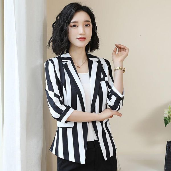 

women's suits & blazers small suit 2021 spring summer women coat ladies temperament casual striped jacket, White;black