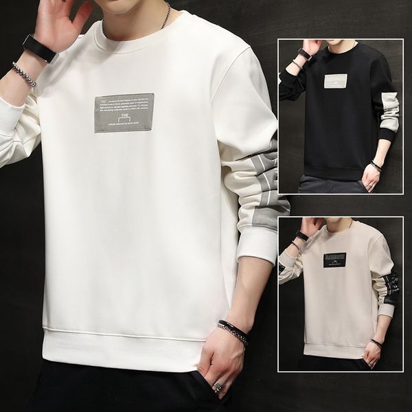 

2020 new spring and autumn long sleeve t-shirt base shirt round neck pullover men's sweater, Black