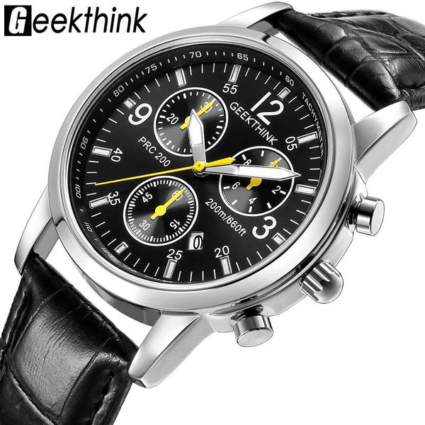 

wristwatches geekthink casual leather strap quartz watches men's brand fashion wrist watch clock male steel band classic design, Slivery;brown