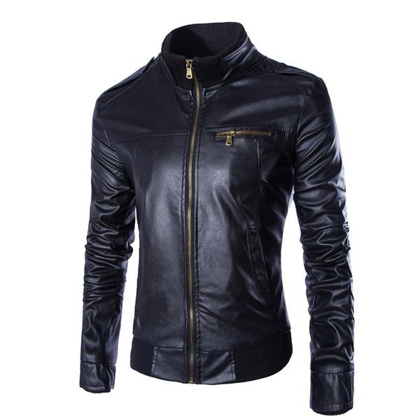 

men's fur & faux fashion retro style leather jacket motorcycle jackets slim fit bottom rib breast pocket black brown coffee