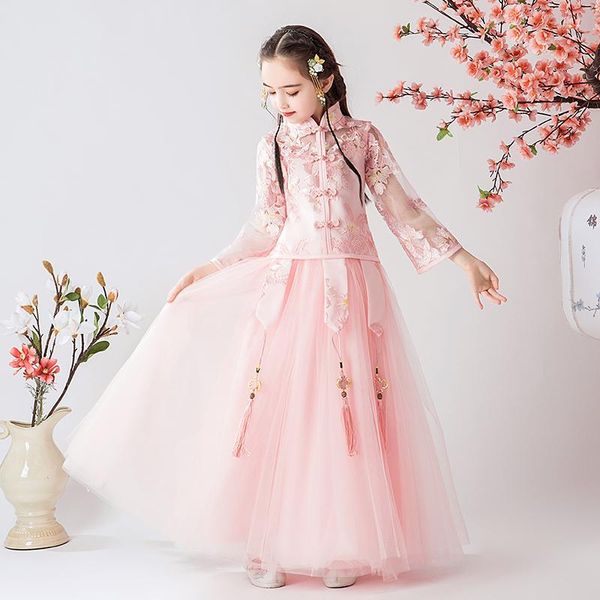 

flower girl wedding party embroidered dress birthday school graduation eucharist lace vestidos ethnic clothing, Red