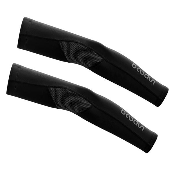 

pair outdoor sun uv protector arm sleeves cooling covers black elbow & knee pads, Black;gray