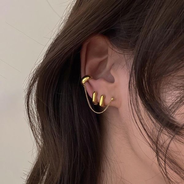 

peri'sbox 2 designs gold color thin chain earrings chunky circle geometric for women minimalist hoop & huggie, Golden;silver