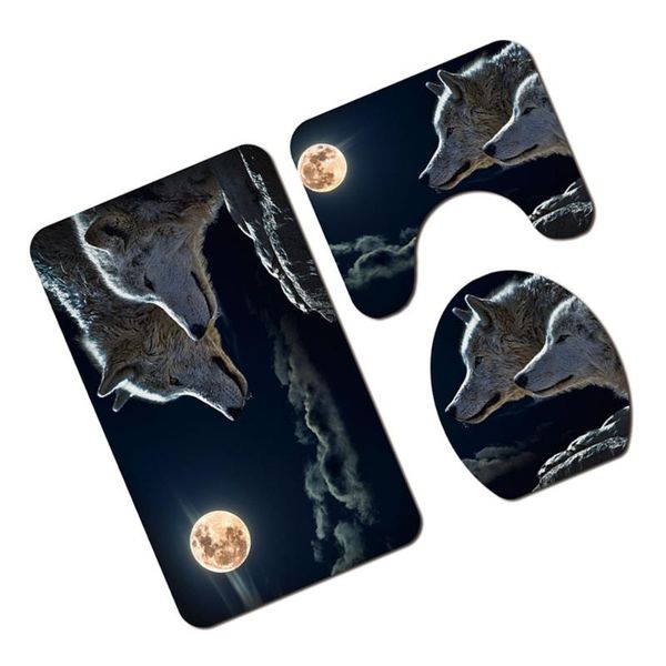 

toilet seat covers 3 in 1 wolf pattern bathroom pads set non-slip washroom carpets mat lid cover for home el