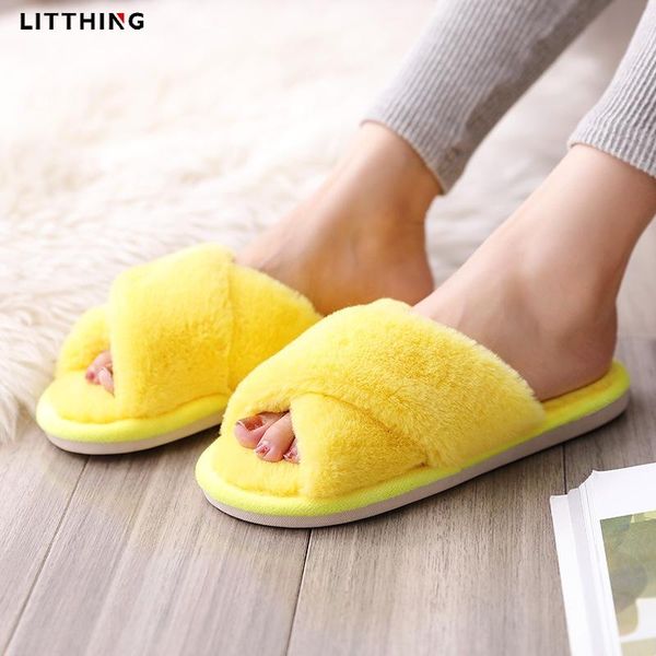 

women winter house slippers faux fur warm shoes woman slip on flats female slides black pink home furry