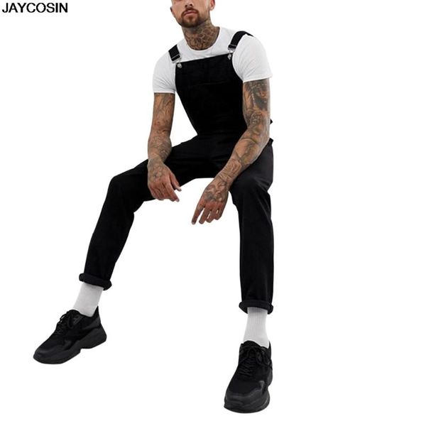 

men's pants klv 2021 aumter fashion men ripped jeans jumpsuits street distressed denim bib overalls oversize mens casual suspender pant, Black