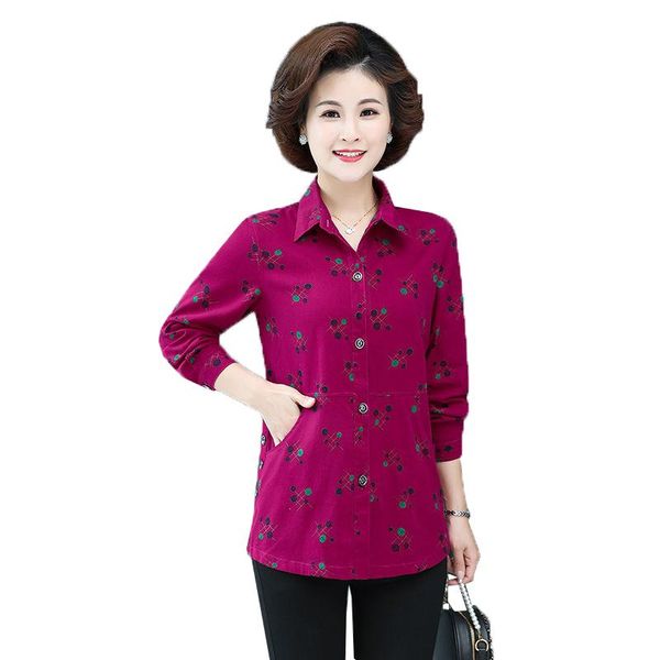 

women's blouses & shirts 2021 middle-aged and elderly oversized 7xl spring autumn casual shirt long sleeve printing women blouse, White