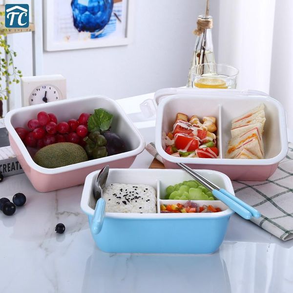

dinnerware sets ceramic lunch box sealed crisper microwave three grids portable tableware storage picnic camping traveling
