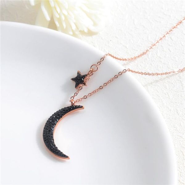 

chains titanium steel star and moon necklace, personalized rose gold plated clavicle chain necklace, Silver