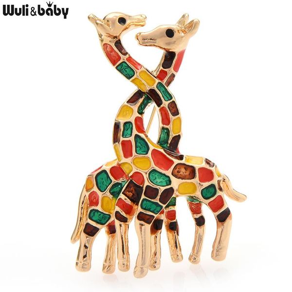 

pins, brooches wuli&baby enamel two necks together giraffe for women 4-color lovers animal party casual brooch pin gifts, Gray
