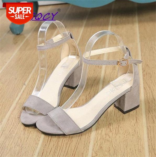 

open toe suede square heel high white sandals women 2019 summer shoes woman fashion buckle strap ankle female #o00l, Black
