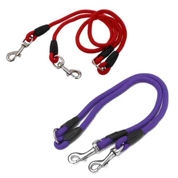 

dog collars & leashes nylon duplex double coupler twin lead two way pet dogs walking leash safety, purple