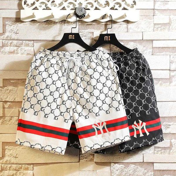 

summer men's five-cropped trousers, shorts, breathable, quick-dry print, hawaii travel, shopping, dating, black white, White;black