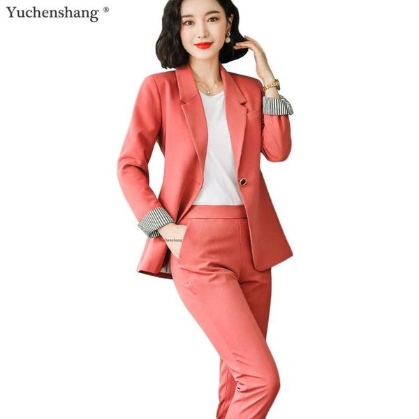 

women's suits & blazers women pant casual notched collar blazer ankle-length 2 pieces set autumn winter blue pink yellow apricot suit, White;black