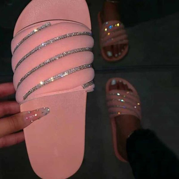 

rhinestone flip flop flat pink shoes slip-on sandals summer women slippers, Black