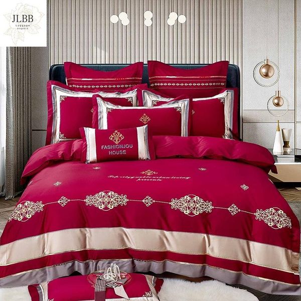 

bedding sets luxury 1400tc egyptian cotton satin silky embroidery set  king size duvet cover bed sheet pillowcases home textiles