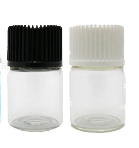 2021 100 x 2 ml leere klare Mini-Glasflasche für ätherische Öle 2 CC transparente Probenfläschchen Öffnung Reduzierkappe
