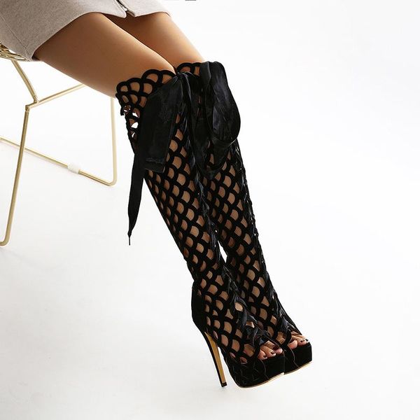 

boots 2021 style hollow high heels are in, Black